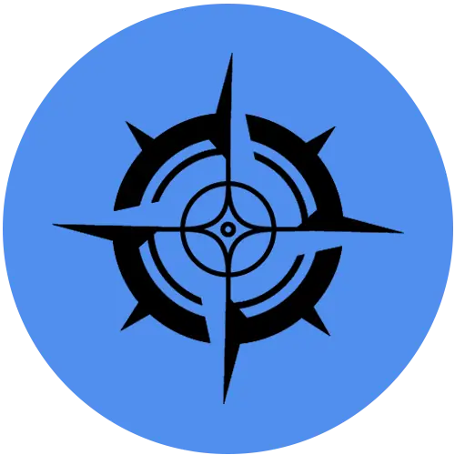 SOL TRAIN Kompass-Icon in Schwarz auf blauem Kreis